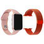 Kit 1 Relógio Inteligente SmartWatch W8 Lite Plus Rosa + 1 Pulseira Extra Aço Milanese Vermelho