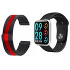 Kit 1 Relógio Smartwatch P80 Monitor de Saúde Prata Android iOS + 1 Pulseira Milanesa Preto Listrada