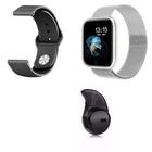 Kit 1 Smartwatch P70 Prata Android iOS + 1 Pulseira Extra + Mini Fone Bt Preto - Smart Bracelet