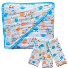 kit 1 Toalha Banho Soft Capuz de Fralda 100% algodão grossa + 3 Pano Boca Babete Bebe Enxoval