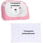 Kit 1 Travesseiro para bebe antissufocante + 1 anatômico modelador Recém nascido cabeça chata com furo no meio berço quarto