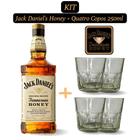 Kit 1 Whiskey Jack Daniel's Honey 1.000ml com 4 Copos de Vidro de 250ml para Whisky