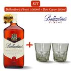 Kit 1 Whisky Balantine's Finest 1.000ml com 2 Copos de Vidro de 250ml para Whisky