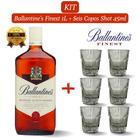 Kit 1 Whisky Balantine's Finest 1.000ml com 6 Copos de Vidro Shot de 45ml
