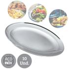 Kit 10 Bandejas Inox Oval Travessa Para Restaurante e Bar 25cm