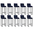 Kit 10 Banqueta Alta Com Encosto Lucca -60cm chão até o assento Industrial Ferro Preto Sintético Azul Marinho - Ahz Móveis