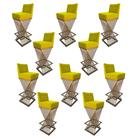 Kit 10 Banquetas Luma Base de Ferro Sued Amarelo - D'Classe Decor