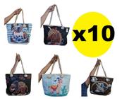 Kit 10 Bolsas Ombro Lona Com Alça De Cordas Estampa Sortida