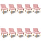 Kit 10 Cadeiras Estofadas para Sala de Jantar Pés Palito Lia Suede Rosa Bebê - Ibiza