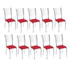 Kit 10 cadeiras Iara cromada para cozinha-Assento vermelho-Gat Magazine