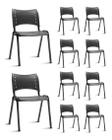 Kit 10 Cadeiras Iso Fixa Empilhável Ideal Para Recepção Salão Igreja Escritório Reforçada Tubular Preta