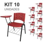 Kit 10 Cadeiras Plásticas Universitárias PRANCHETA PLÁSTICA com Porta Livros - Cor Vermelho - REALPLAST - 32035