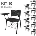 KIT 10 Cadeiras Universitárias com Prancheta e Porta Livros - Cor Preto - REAPLAST - 32042