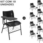 KIT 10 Cadeiras Universitárias PRETA com porta livros prancheta Plástica