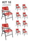 KIT 10 Cadeiras Universitárias Vermelho com porta livros - Mastcmol