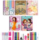 Kit 10 Caderno Estampa Meninas Capa Dura Grande A4 Arame Com 40 Materiais Itens