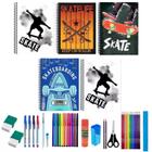 Kit 10 Caderno Skate 96 Folhas Arame Capa Dura Com 36 Itens