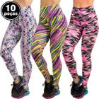 Kit 10 Calças Legging Fitness Vekyo Modas Suplex Cintura e Cós Alto Estampada Roupa de Academia Corrida Feminina