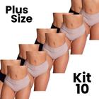 Kit 10 Calcinhas Cós Alto Cotton Confortável Plus Size Elasticidade Tamanho Grande