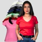 Kit 10 Camiseta Feminina Algodão Manga Curta Gola V Blusinha Básica Confortável T-shirt Atacado