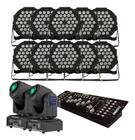 Kit 10 Canhao 36 Led + Mesa Dmx 512 Efeitos + 2 Moving 30w