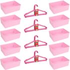 Kit 10 Cestos Multiuso e 20 Cabides Infantil Reforçado Rosa - 123 Organizei