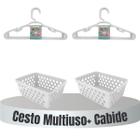 Kit 10 Cestos Multiuso Organizador Retangular + 20 Cabides Infantil Branco