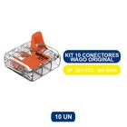 Kit 10 Conectores Terminal Wago Original - 3 Pólos 221-413 Para Cabos e Fios - Até 4mm