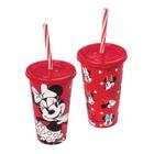 Kit 10 Copo com canudo Minnie vermelha 500ml