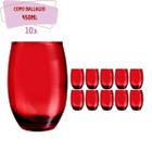 Kit 10 Copos California Redondo Vidro Vermelho Mesa 450ml