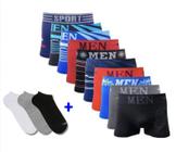 Kit 10 Cuecas Boxer + 12 Pares de Meias Soquete Masculina