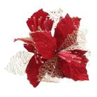 Kit 10 Flores Vermelhas Com Cabo Artificial Decoração De Natal Com Glitter 22cm