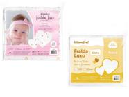 Kit 10 Fraldas de Pano Luxo com Bainha Estampada Rosa Tecido Duplo - Minasrey