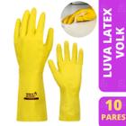 Kit 10 Luva de Proteção Borracha Látex Amarela Multiuso Limpeza