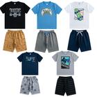 Kit 10 Peças de Menino Infantil 5 Bermudas e 5 Camisetas Manga Curta Algodão Verão