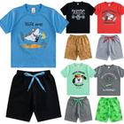 Kit 10 Peças Infantil de Menino Masculino Roupas de Verão 5 Bermudas e 5 Camisetas