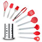 Kit 10 Peças Jogo Talheres Silicone Utensílios De Cozinha Com Porta Talheres - TudoFestas