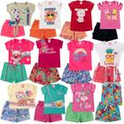 Kit 10 Peças Sortidas de Roupas Infantil Menina - 5 Camisetas + 5 Bermudas - Kit com 5 Conjuntos