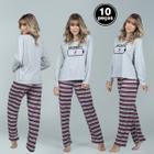 Kit 10 Pijamas Longo Feminino Malha Adulto Calça Blusa Frio