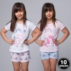 Kit 10 Pijamas Malha Infantil Feminino Estampa Unicórnio