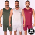 Kit 10 Pijamas Malha Liso Masculino Adulto Regata e Short