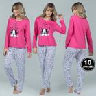 Kit 10 Pijamas WLS Modas Feminino Longo Inverno Estampado Malha