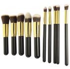 Kit 10 Pinceis Para Maquiagem Kabuki Preto com Dourado