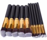 Kit 10 Pinceis Para Maquiagem Kabuki Preto Com Dourado