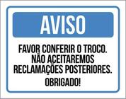 Kit 10 Placa Favor Conferir Troco S Reclamações 36X46