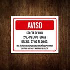 Kit 10 Placa Sinalização - Aviso Coleta De Lixo Horários