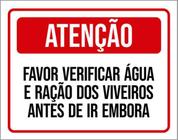 Kit 10 Placas Atenção Favor Verificar Água Ração Viveiros