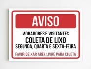 kit 10 Placas de aviso coleta de lixo segunda quarta e sexta