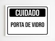 Kit 10 Placas de sinalização cuidado porta de vidro aviso a4