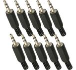 Kit 10 Plug Conector P2 Stereo Plastico Preto 3,5mm Cabo